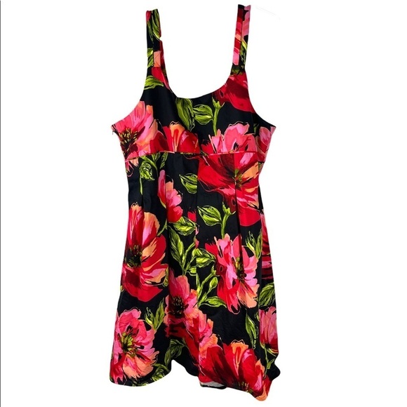 Dark Floral Tropical Wide Strap Tank Dress - Picture 3 of 9